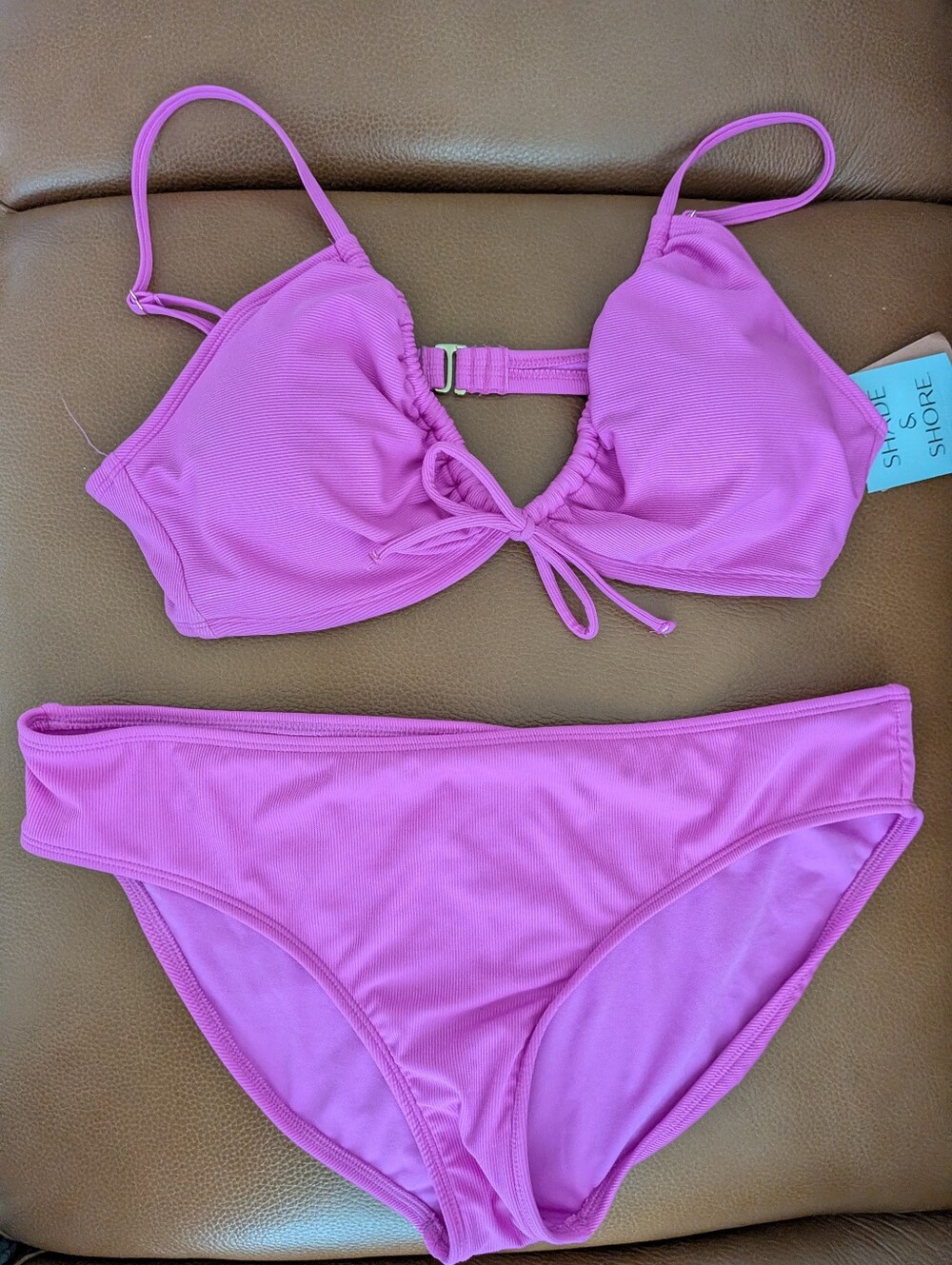 NWT Shade & shore Women's Ribbed Tie-Front Bralette Bikini Set + 2 Tops